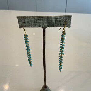 Lulii Blu, Hand Wired Beaded Earring, Gold with Turquoise , 2.5" long